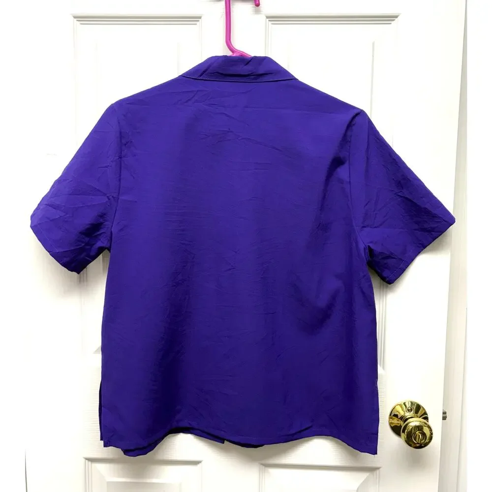 BonWorth Blouse Vintage Purple Size XS Oversized Measures M Petite Short Sleeve - Picture 2 of 4